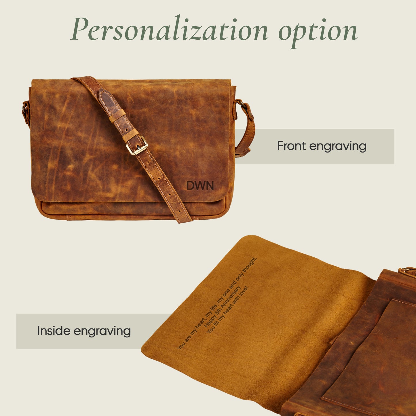 Handmade Vintage Laptoptasche aus Leder mit Schultergurt MICHAEL