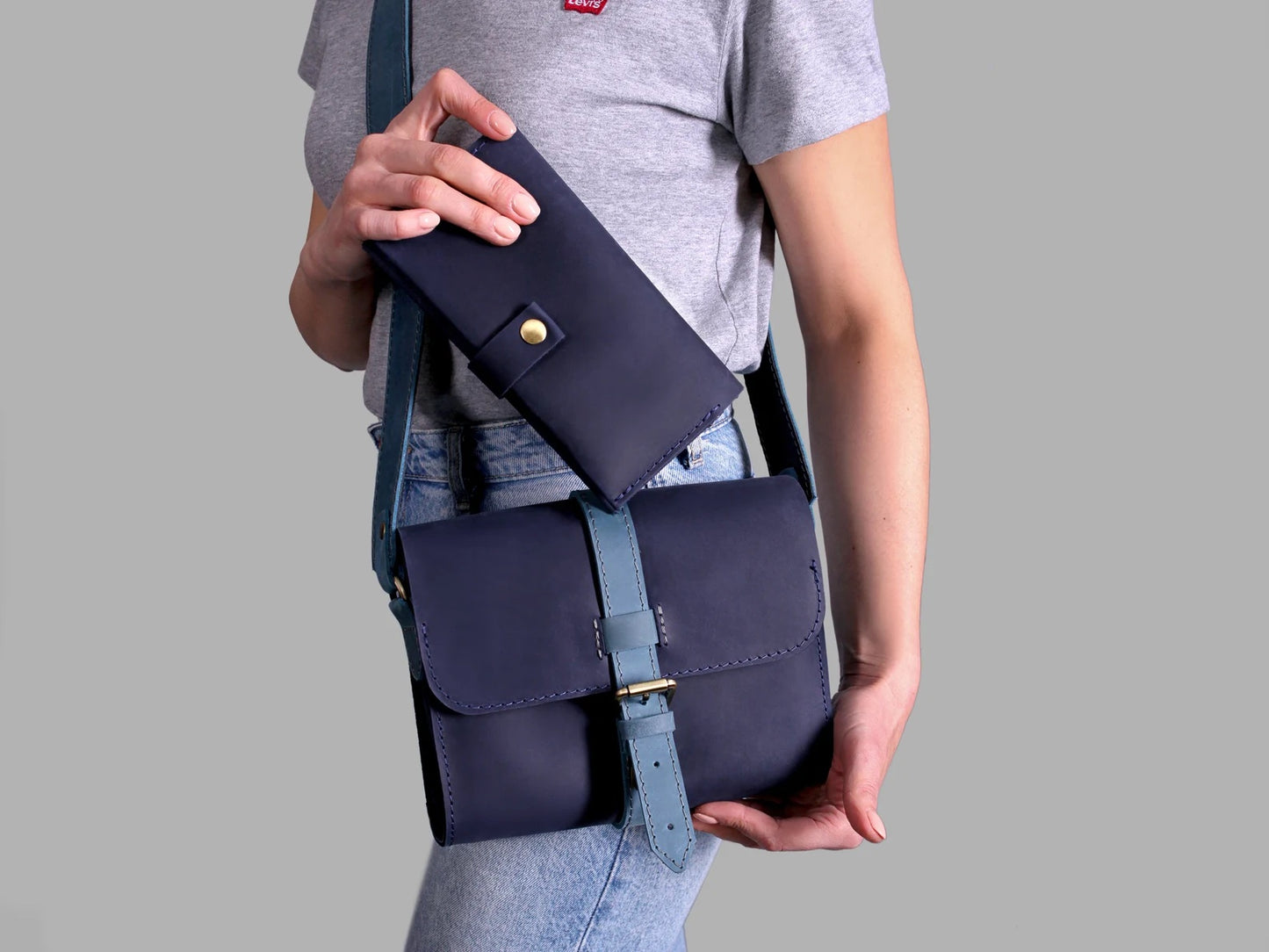 Handmade Umhängetasche "Vivien" und Geldbörse-Organizer aus Leder