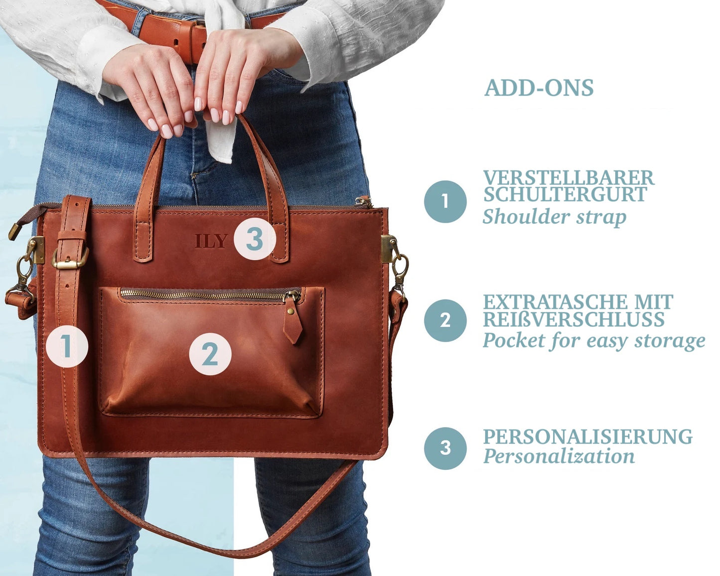 Handmade Laptoptasche aus Leder ALESSIA