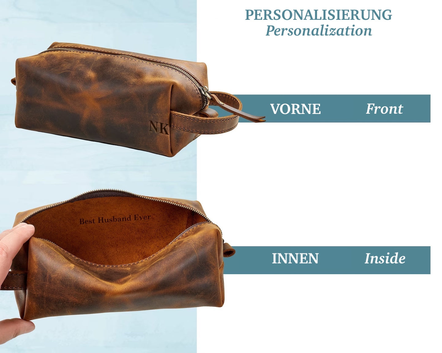 Handmade Geschenkset Kulturbeutel aus Leder