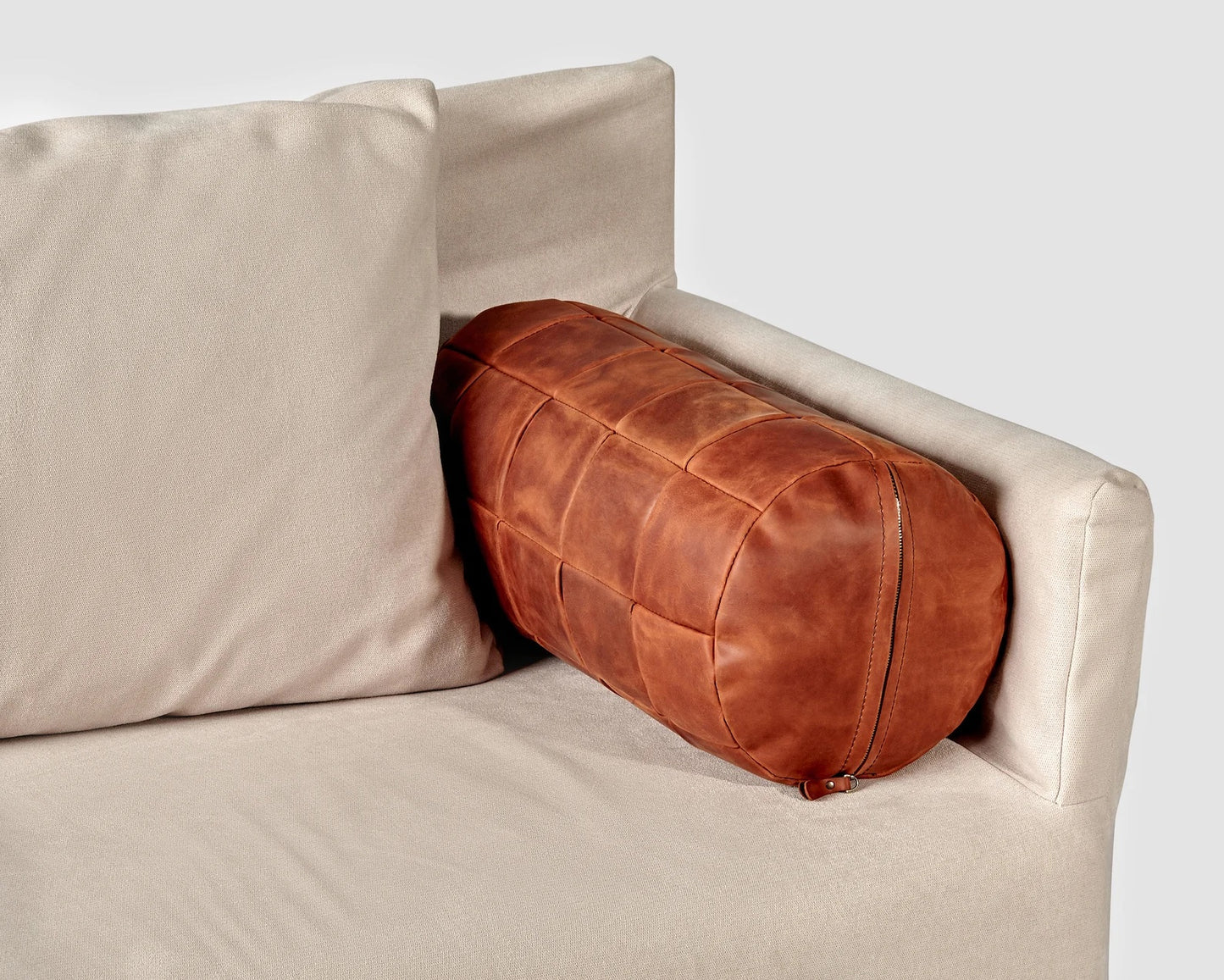 Handmade leather cushion cover with zip