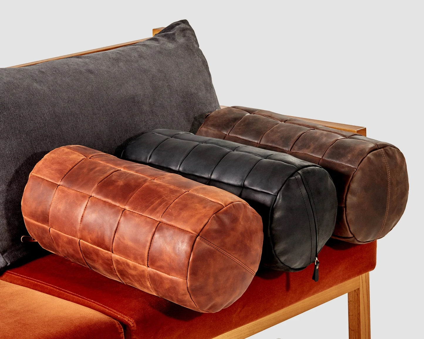 Handmade leather cushion cover with zip