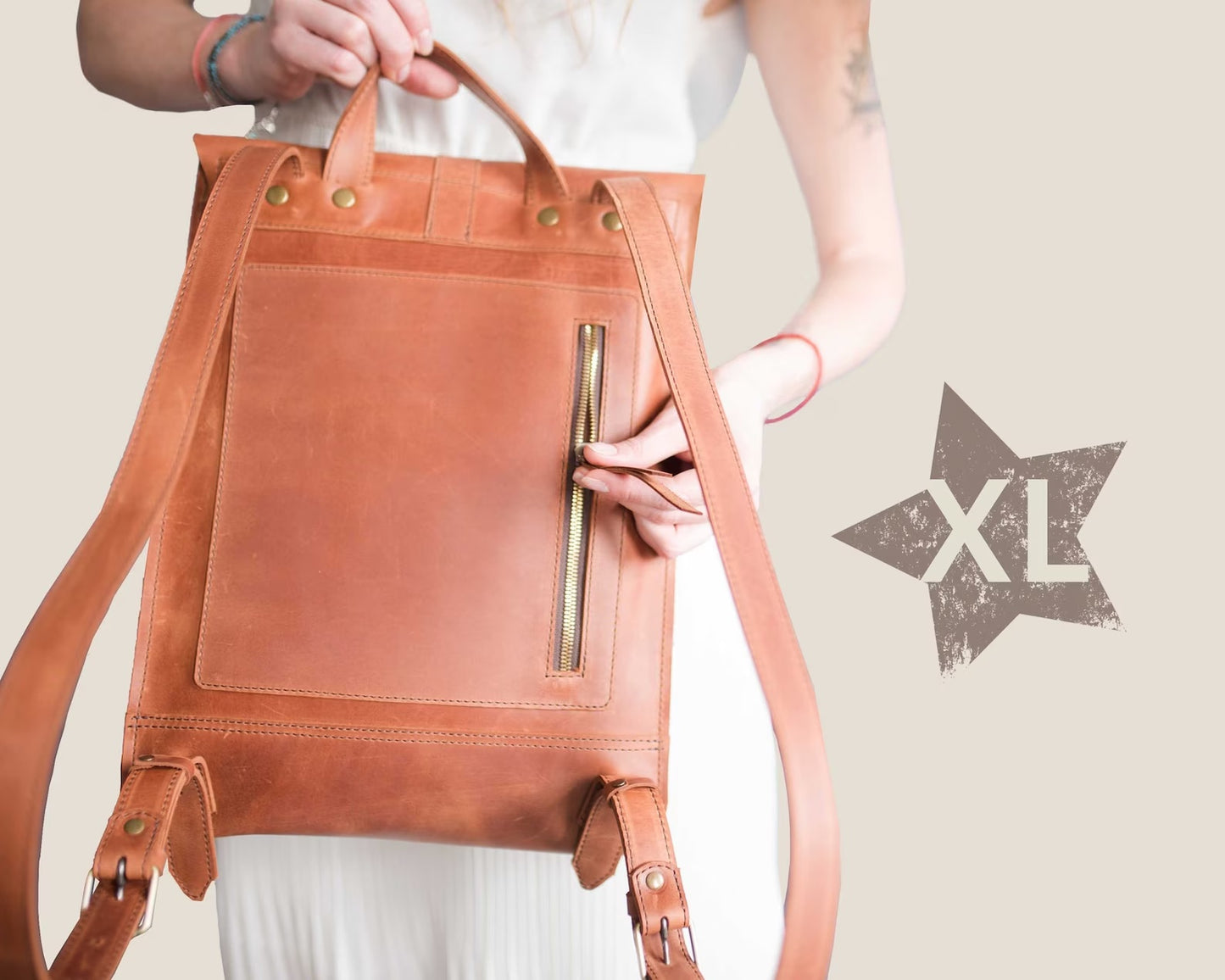 Handmade leather women's backpack FRANCESCA