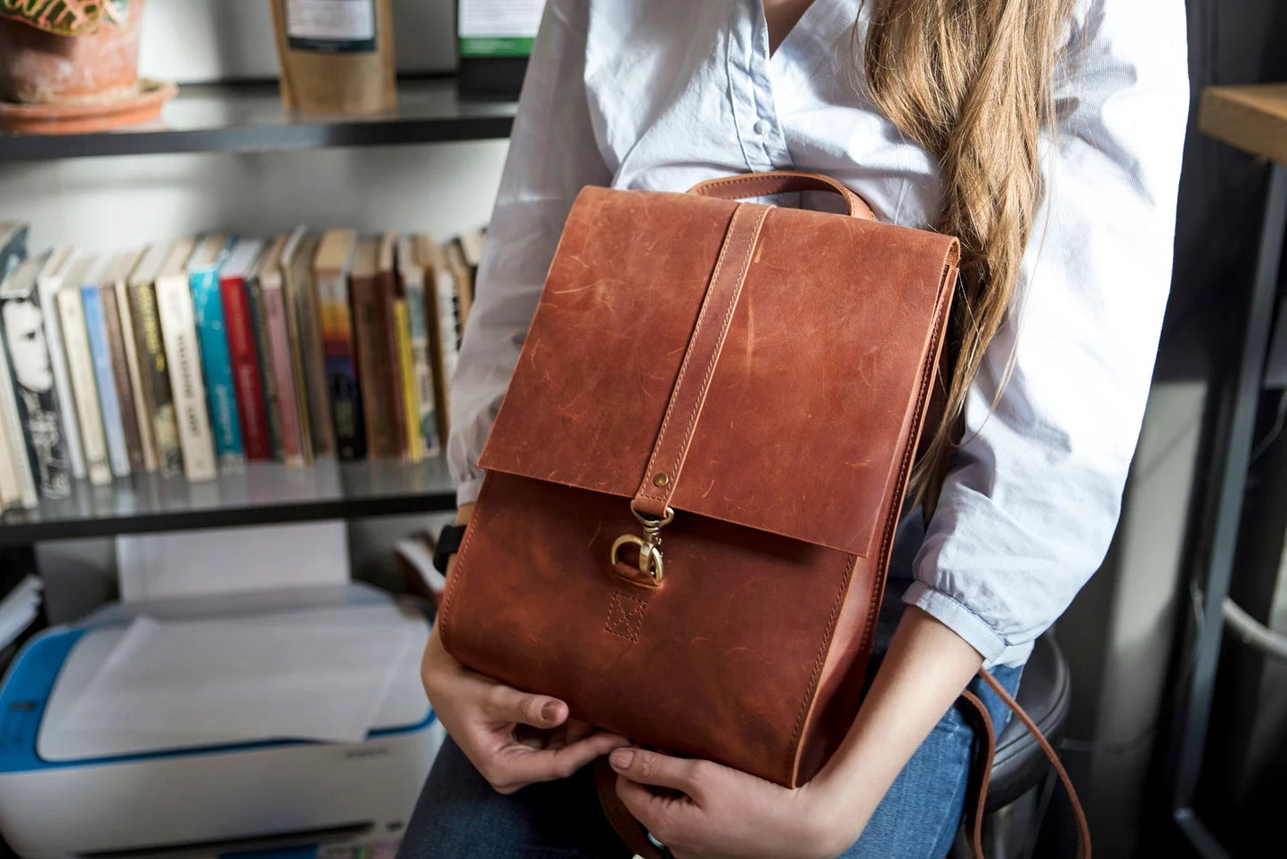 Handmade leather women's backpack FRANCESCA