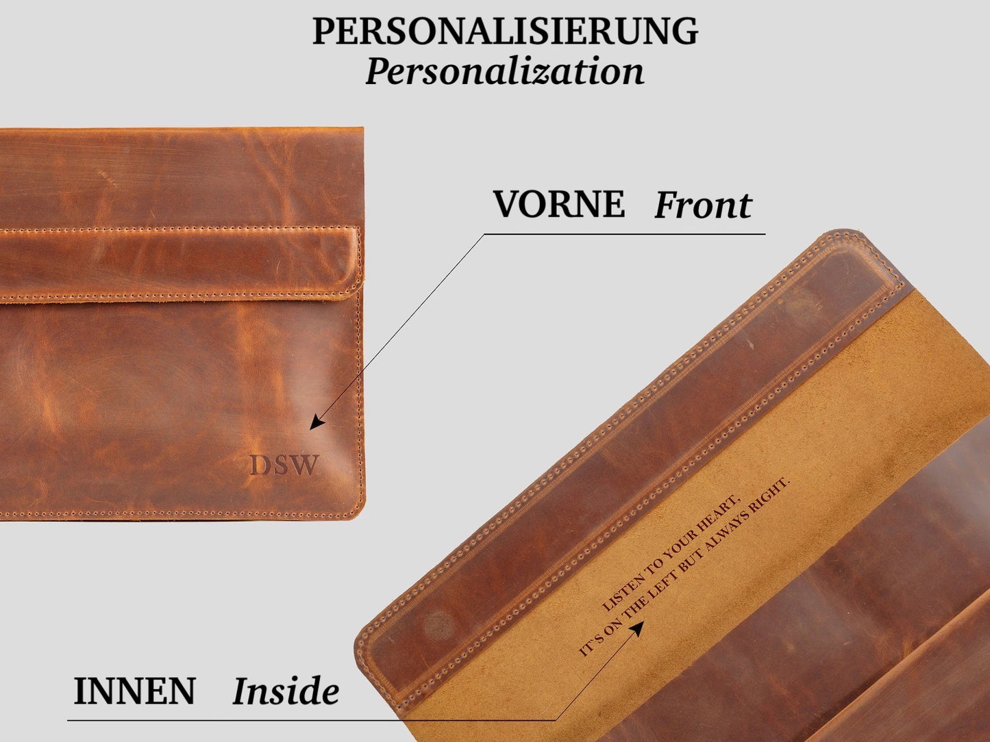 Handmade Laptophülle aus Leder