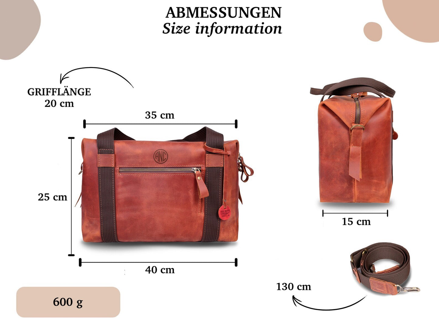 Handmade Wochenender und Turnbeutel aus Leder GINGER