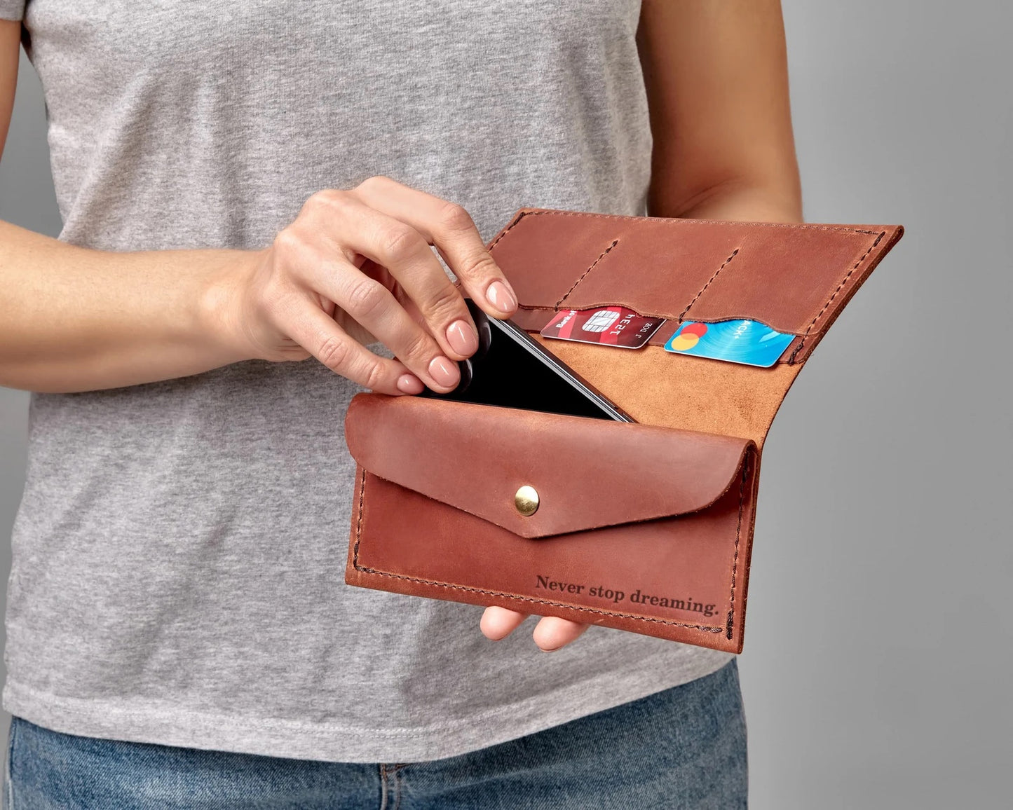 Handmade leather wallet organizer